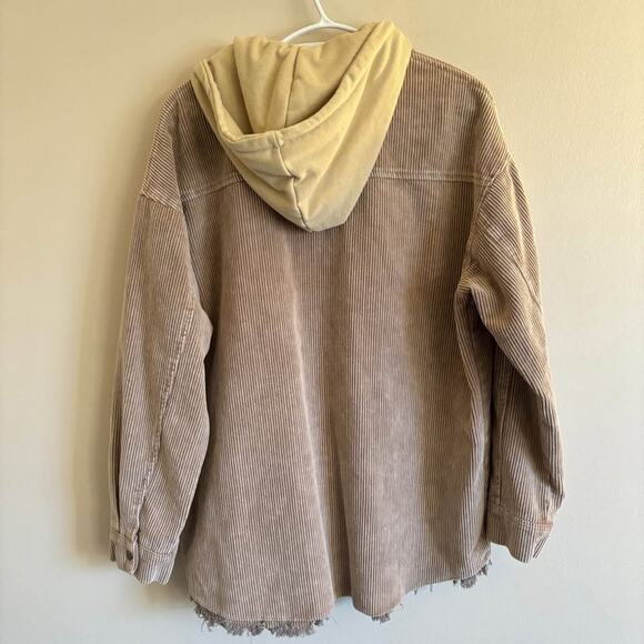 Corduroy Jacket Button Up Hooded Long Sleeve Brown - Womens Size XL - Picture 7 of 7